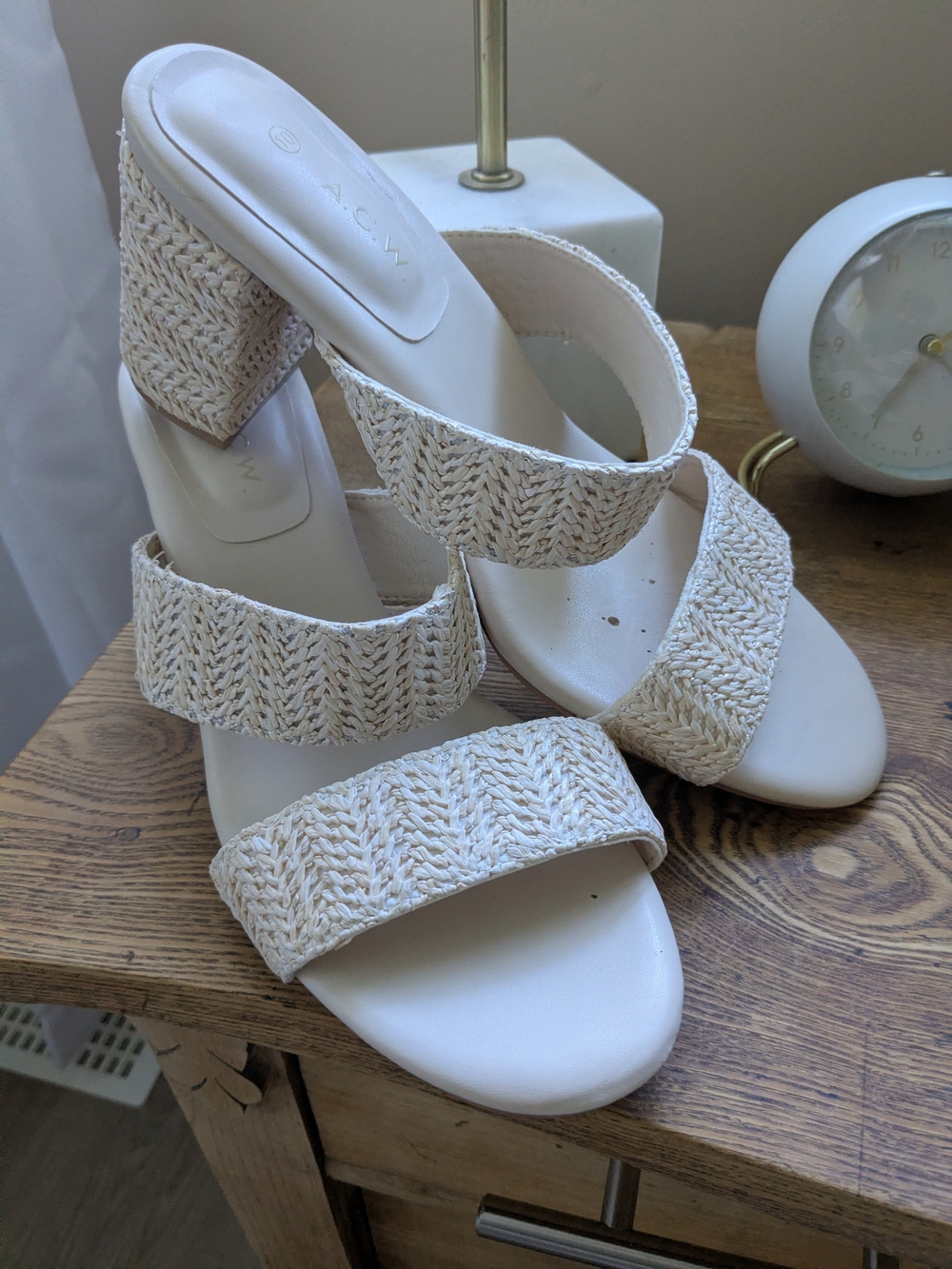 Minimalist Cream Braided Strap Block Heel Sandals